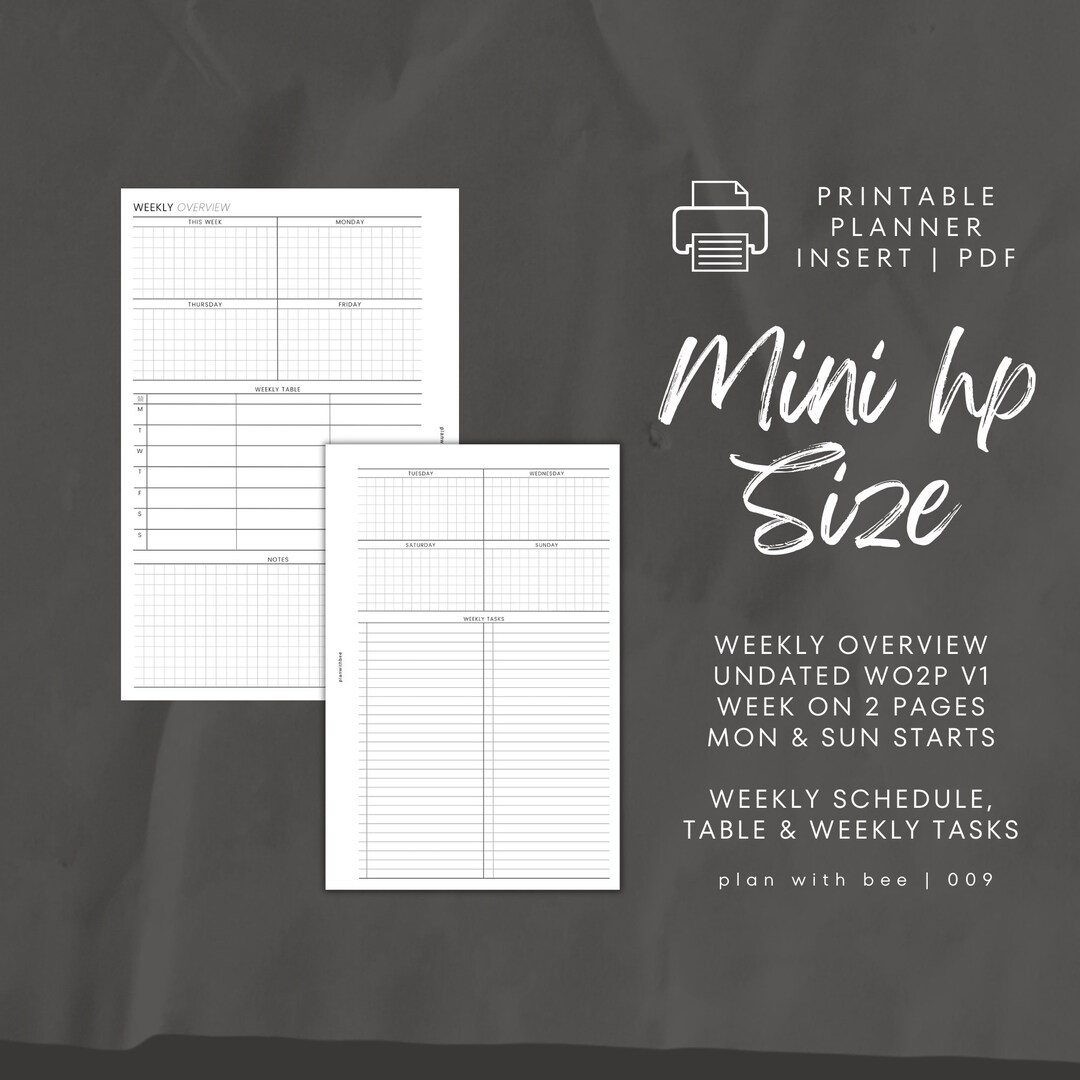 009 Weekly Overview Undated WO2P V1 Mon & Sun Starts Printable Planner ...
