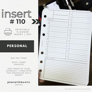 110 | Day On 1 Page | DO1P | Timed Schedule | Undated | Printable Planner Insert | PERSONAL | Plan With Bee | Instant Download