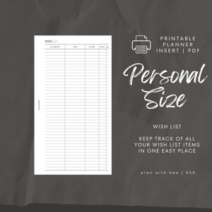 Nr.050 | Wunschliste | Druckbare Kalendereinlage | PERSÖNLICHE | Plan mit Biene | Sofort Download
