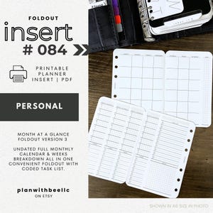 084 | Month At A Glance FOLDOUT v3 | Undated | Monthly + Weekly|Coded|Sun & Mon Starts |Printable| PERSONAL |Plan With Bee|Instant Download