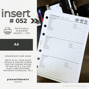 052 | 観葉植物のお手入れガイド | 印刷可能なプランナー挿入物 | A6 | Plan With Bee | すぐにダウンロード