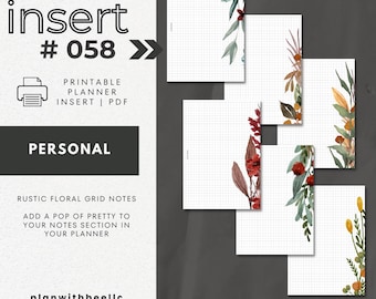 058 | Rustic Floral Grid Notes | Grid Notes Pages With Floral | Printable Planner Insert | PERSONAL | Plan With Bee | Instant Download