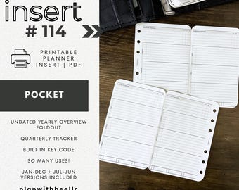 114 | Yearly Overview FOLDOUT | w/ Quarterly Tracker + Key Code | Undated | Printable | POCKET | Plan With Bee| Instant Download