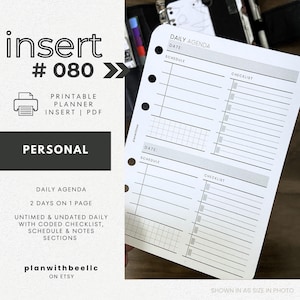 080 | デイリーアジェンダ | 2日1ページ | 2D1P | スケジュール | コード化されたタスク | 印刷可能なプランナーインサート | パーソナル | Plan With Bee | すぐにダウンロード