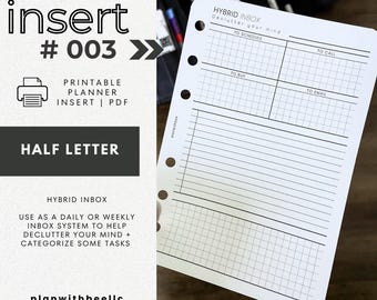 003 | Hybrid Inbox | Printable Planner Insert | HALF LETTER | Plan With Bee | Instant Download