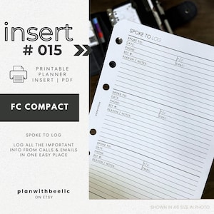 015 | Spoke To Log | Printable Planner Insert | FCC | Plan With Bee | Instant Download