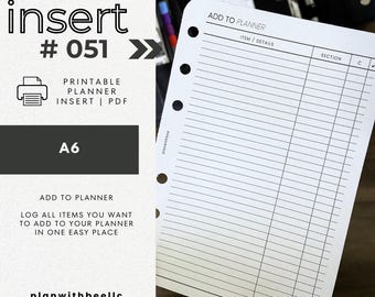 051 | Add To Planner | Printable Planner Insert | A6 | Plan With Bee | Instant Download