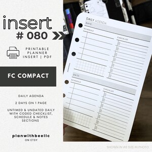 080 | デイリーアジェンダ | 2日1ページ | 2D1P | スケジュール | コード化されたタスク | 印刷可能なプランナーインサート | FCC | Plan With Bee | すぐにダウンロード
