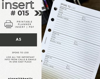015 | Spoke To Log | Printable Planner Insert | A5 | Plan With Bee | Instant Download