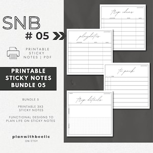 SNB5 | Printable Sticky Notes | Bundle 5 | To Pack, Playdates, Trip Ideas & Details | Digital Download, PDF File | Plan With Bee