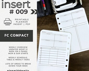 009 | Weekly Overview | Undated WO2P V1 | Mon & Sun Starts | Printable Planner Insert | FCC | Plan With Bee | Instant Download