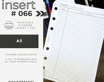 066 | Système de codage pour agenda | Encart d'agenda imprimable | A5 | Planifiez avec Bee | Téléchargement instantané