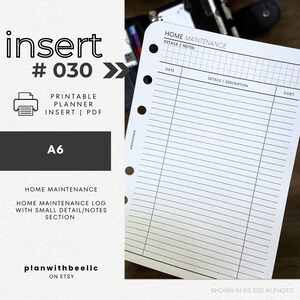 030 | Home Maintenance | Printable Planner Insert | A6 | Plan With Bee | Instant Download