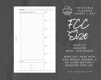 101 | WO1P w/ Mini Weekly Sidebar + Key Code | Undated | Sun + Mon Starts | Printable Insert | FCC | Plan With Bee | Instant Download