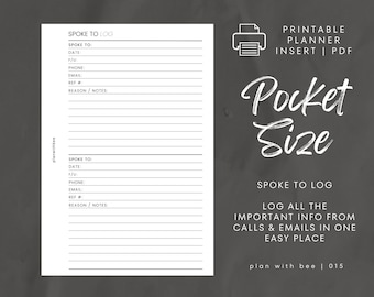 015 | Spoke To Log | Printable Planner Insert | POCKET | Plan With Bee | Instant Download