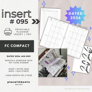095 | DATED 2026 MO2P | Monthly Overview | Jan-Dec | Sun & Mon Starts | Printable Planner Insert | FCC | Plan With Bee|Instant Download