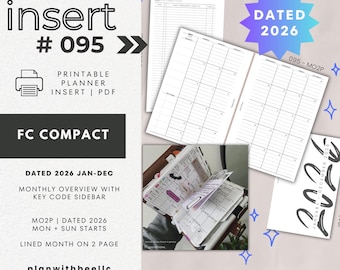 095 | DATED 2026 MO2P | Monthly Overview | Jan-Dec | Sun & Mon Starts | Printable Planner Insert | FCC | Plan With Bee|Instant Download