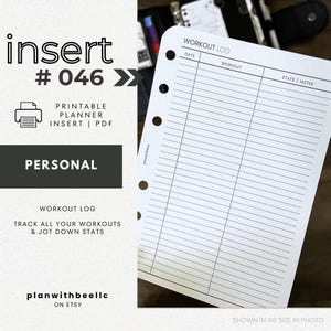 046 | Workout Log | Printable Planner Insert | PERSONAL | Plan With Bee | Instant Download