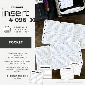 096 | 12-Month Tri-Foldout UNDATED | Printable Planner Insert | Key Code Printable Sticky Note | POCKET | Plan With Bee | Instant Download