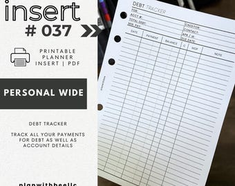 037 | Debt Tracker | Detailed Debt Payment Tracker | Code Column | Printable Planner Insert| PERSONAL WIDE | Plan With Bee |Instant Download