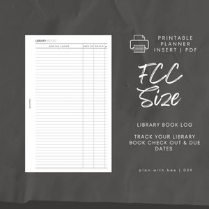 039 | Dziennik książek bibliotecznych | Wypożyczanie i terminy zwrotu | Wkładka do planera do druku | FCC | Planuj z Bee | Natychmiastowe pobieranie