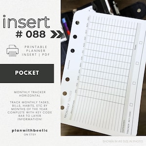 088 | Monthly Tracker w/ Category & Key Code Bar | Printable Planner Insert | POCKET | Plan With Bee | Instant Download