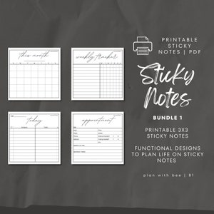 SNB1 / Note adesive stampabili / Pacchetto 1 / Tracker mensile, settimanale, oggi e appuntamenti / Download digitale, file PDF / Pianifica con Bee