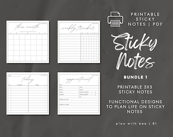 SNB1 | Printable Sticky Notes | Bundle 1 | Monthly, Weekly Tracker, Today & Appointments | Digital Download, PDF File | Plan With Bee