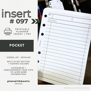 097 | Coded List Detailed | Key Section + Coding Column | Categorized List | Printable Insert | POCKET | Plan With Bee | Instant Download
