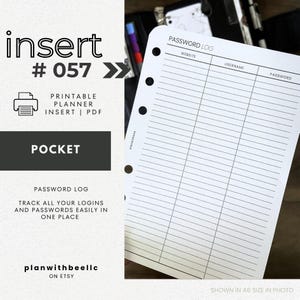 Nr.057 | Passwort-Tagebuch | Druckbare Kalendereinlage | TASCHE | Plan mit Biene | Sofort Download