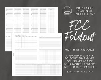 076 | Month At A Glance FOLDOUT w/ Tracker + Coded Task List | Undated | S&M Starts | Printable | FCC | Plan With Bee| Instant Download