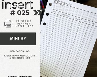 025 | Registre des médicaments | Encart d'agenda imprimable | MINI HP | Planifiez avec Bee | Téléchargement instantané
