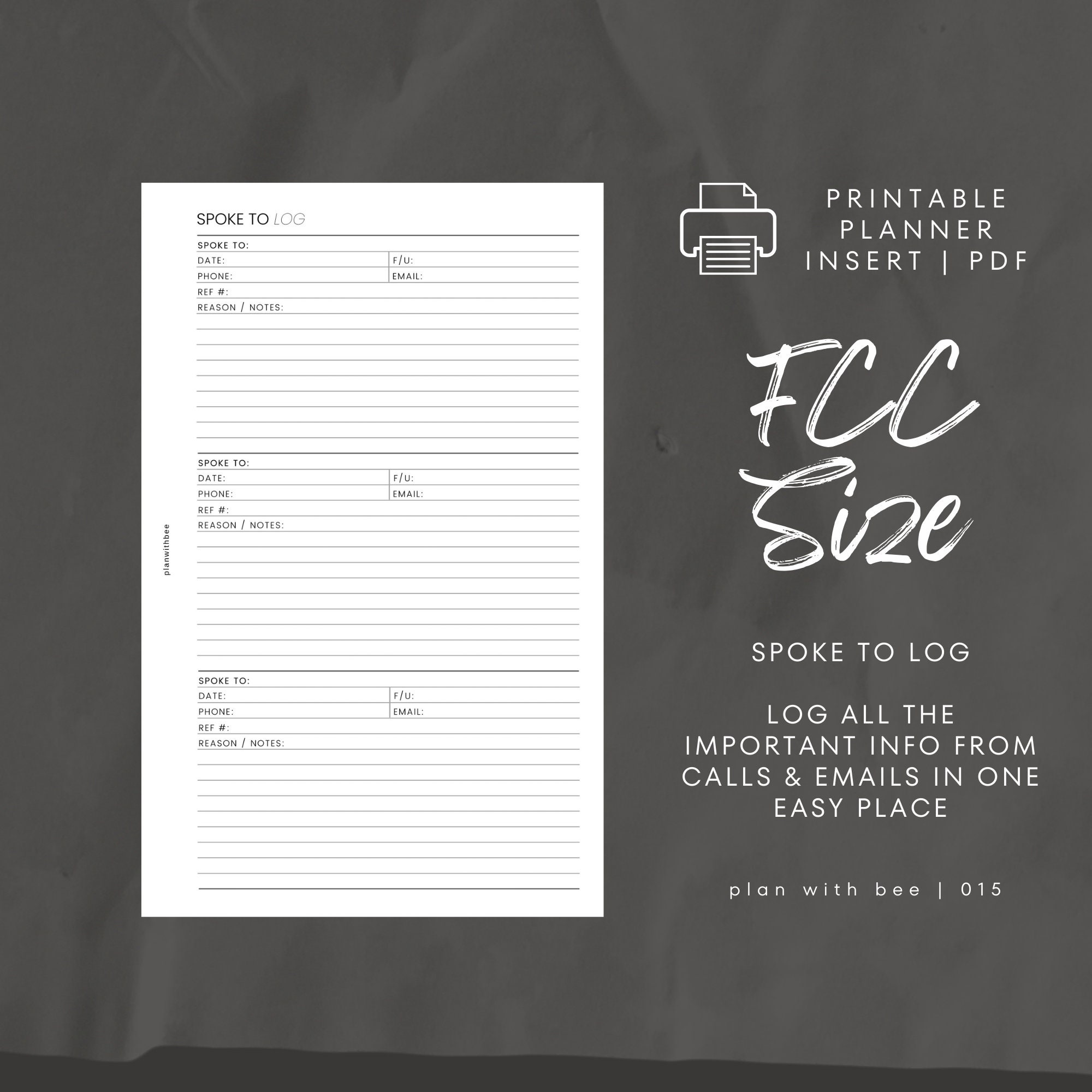 015 | Falou para Log | Encarte de Planejador para Impressão | FCC | Planeje com Bee | Download Instantâneo