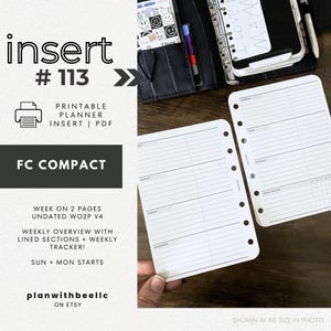 113 | Week On 2 Pages v4 | Undated Weekly | Sun & Mon Starts | Printable Planner Insert | FCC | Plan With Bee | Instant Download