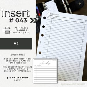 043 | Coded Inbox System | Coded Inbox Insert + Printable Sticky Note Key | Printable Planner Insert | A5 | Plan With Bee | Instant Download