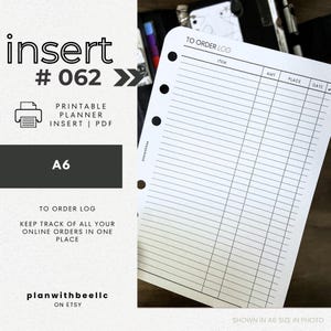 062 | To Order Log | Online Order Tracker | Printable Planner Insert | A6 | Plan With Bee | Instant Download