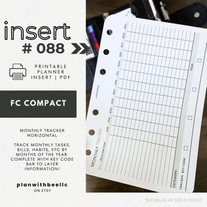 088 | カテゴリーとキーコードバー付き月間トラッカー | 印刷可能なプランナーインサート | FCC | プランウィズビー | すぐにダウンロード