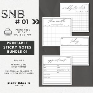 SNB1 | Printable Sticky Notes | Bundle 1 | Monthly, Weekly Tracker, Today & Appointments | Digital Download, PDF File | Plan With Bee