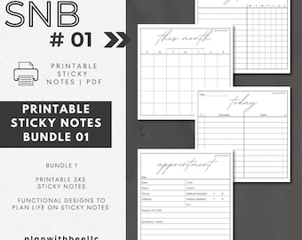 SNB1 | Printable Sticky Notes | Bundle 1 | Monthly, Weekly Tracker, Today & Appointments | Digital Download, PDF File | Plan With Bee