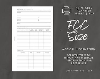 024 | Visão geral de informações médicas | Encarte do planejador para impressão | FCC | Planeje com Bee | Download instantâneo