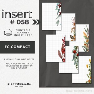 058 | Rustic Floral Grid Notes | Grid Notes Pages With Floral | Printable Planner Insert | FCC | Plan With Bee | Instant Download