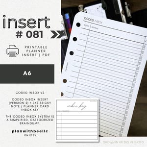 081 | Coded Inbox Version 2 | Coded Inbox Insert + Sticky Note Key | Printable Planner Insert | A6 | Plan With Bee | Instant Download