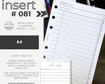 081 | Coded Inbox Version 2 | Coded Inbox Insert + Sticky Note Key | Printable Planner Insert | A6 | Plan With Bee | Instant Download