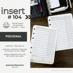 104 | 月間トラッカー V2 | ワイドライン | キーコード | 縦型トラッカー | 印刷可能なプランナーインサート | パーソナル | プランウィズビー | すぐにダウンロード