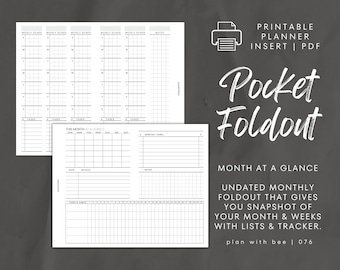 076 | Month At A Glance FOLDOUT w/ Tracker + Coded Task List | Undated | S&M Starts | Printable | POCKET | Plan With Bee| Instant Download