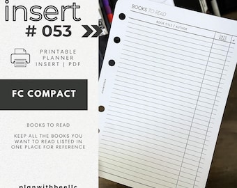 053 | Books To Read Log | Printable Planner Insert | FCC | Plan With Bee | Instant Download