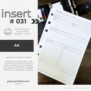 031 | Project & Event Planning Overview | Printable Planner Insert | A6 | Plan With Bee | Instant Download