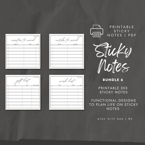 SNB6 / Notas adhesivas imprimibles / Paquete de 6 / Lista de regalos, Lista de deseos, Tarjetas para enviar, Invitaciones para enviar / Descarga digital, Archivo PDF / Plan con abeja