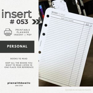 053 | Books To Read Log | Printable Planner Insert | PERSONAL | Plan With Bee | Instant Download
