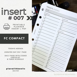 007 | Today's Agenda | DO1P | Timed Schedule | Coded Tasks | Undated | Printable Planner Insert | FCC |Plan With Bee | Instant Download